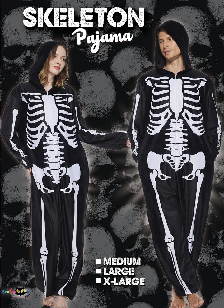 EraSpooky Totenkopf Pyjama Kostüm für Erwachsene für Halloween Party, Cosplay, Karneval, Themenparty