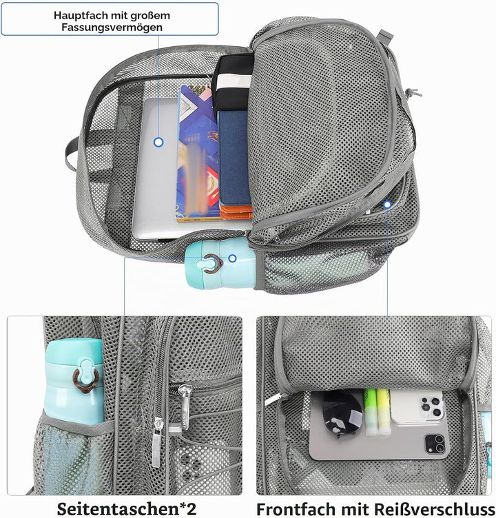 TINYAT Rucksack für Damen und Herren, transparent, Netzstoff, robust, für Strand, Reisen, Fitnessstu