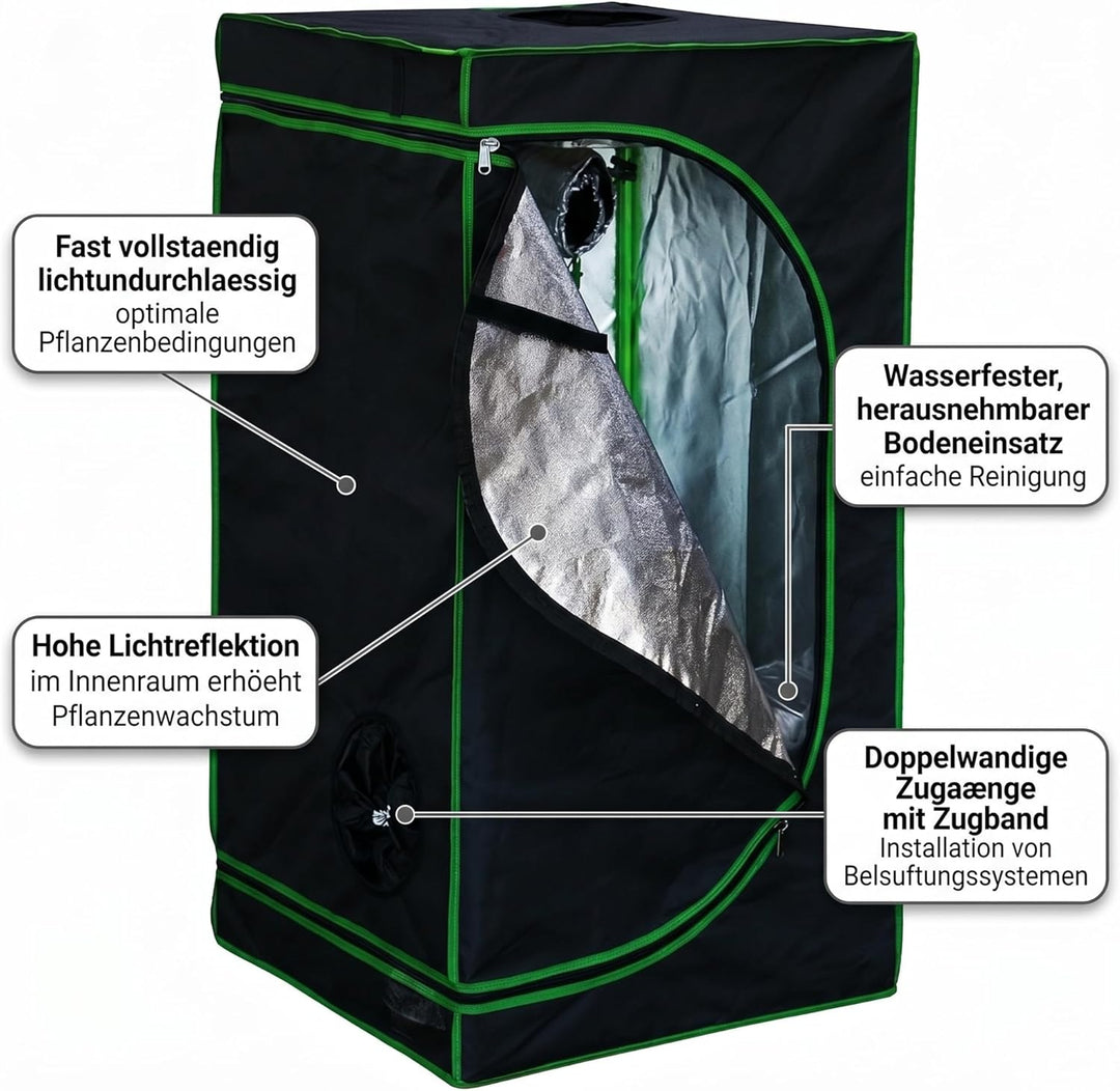 Mucola Growzelt 60x60x120 cm Set mit 3-in-1 Messgerät Zuchtzelt für Hydrokulturen zur Pflanzenzucht