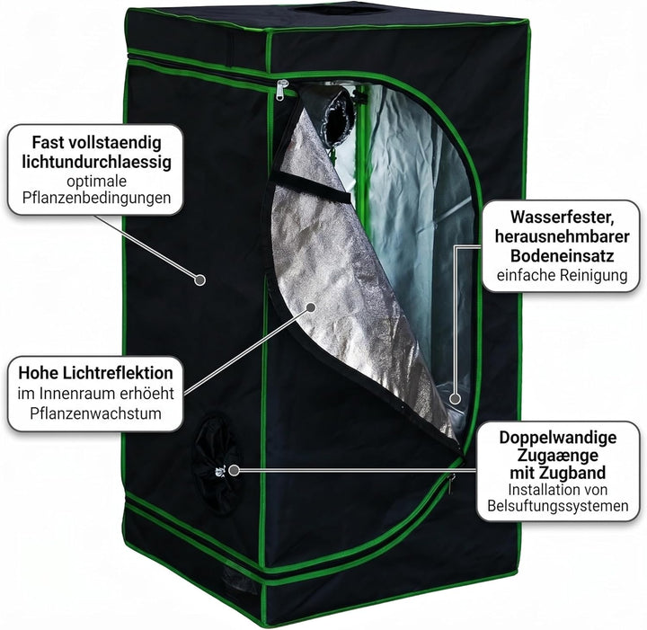 Mucola Growzelt 60x60x120 cm Set mit 3-in-1 Messgerät Zuchtzelt für Hydrokulturen zur Pflanzenzucht