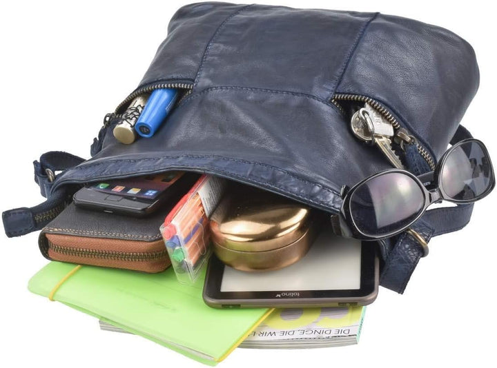 Bear Design Tasche Leder Schultertasche klein 26x25cm blau