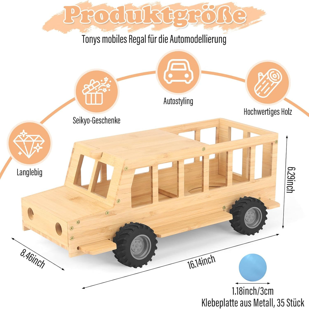 Regal kompatibel für Toniebox 2/1,Tonie Figuren Regal, für Tonies und Toniebox (Wooden SUV with 35Pc