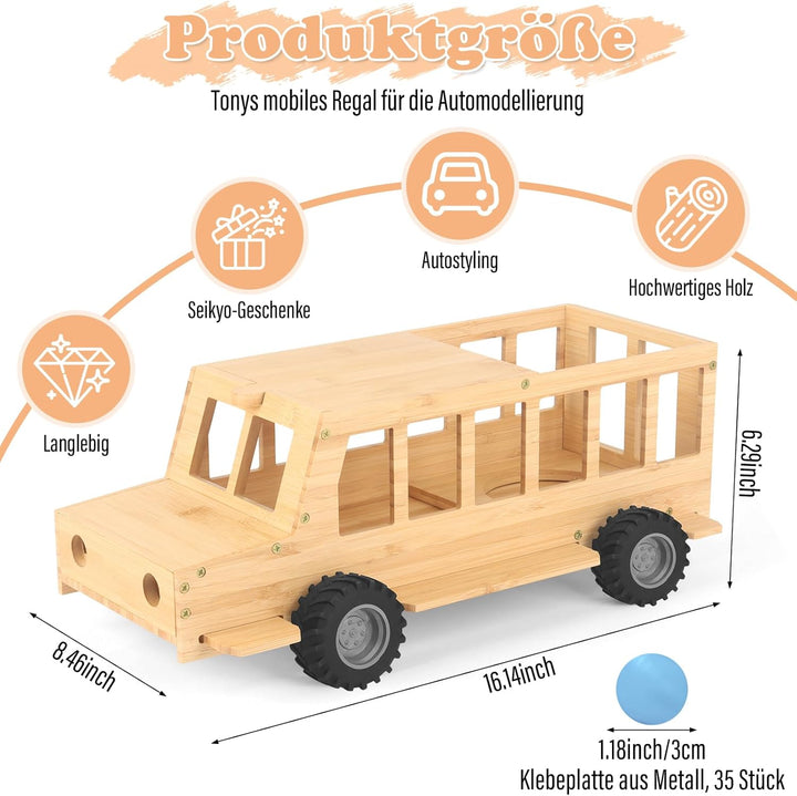 Regal kompatibel für Toniebox 2/1,Tonie Figuren Regal, für Tonies und Toniebox (Wooden SUV with 35Pc