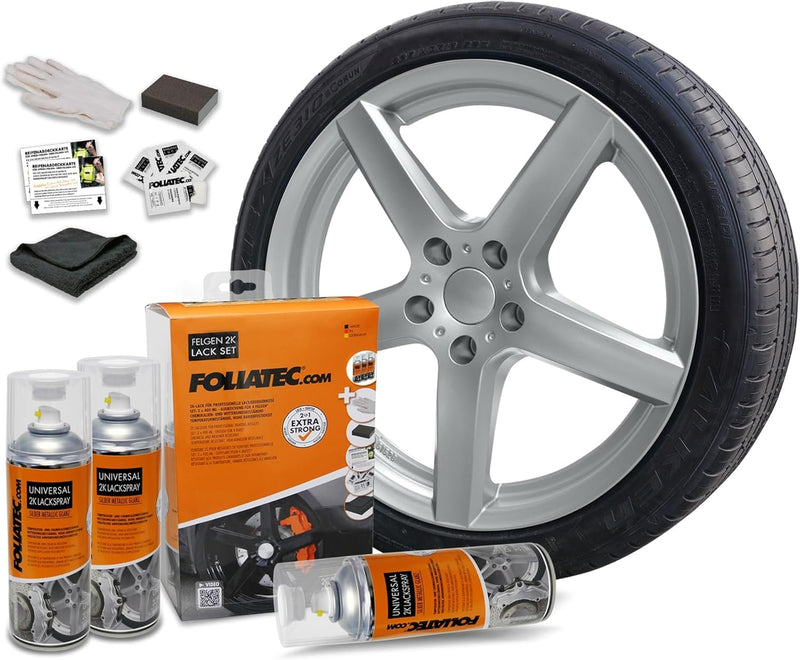 Foliatec Felgen 2K Lack Set, Silber Metallic Glänzend, Silber Metallic Glänzend