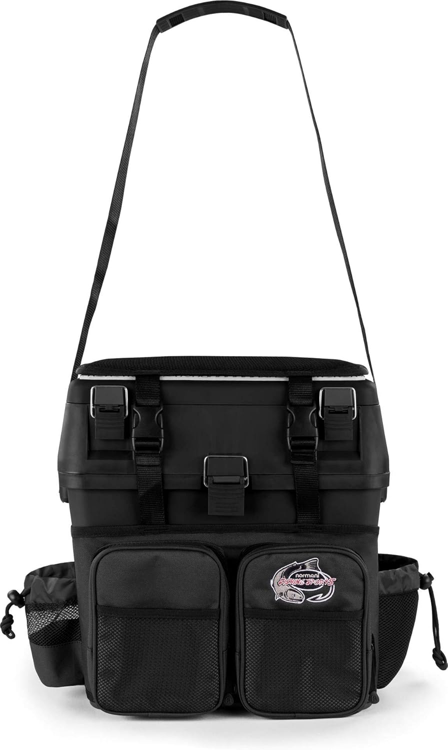 Sitzkiepe Angelrucksack Multi-Angelbox Sitz- und Gerätekasten mit Tragegurtsystem - inklusive 4 Kuns