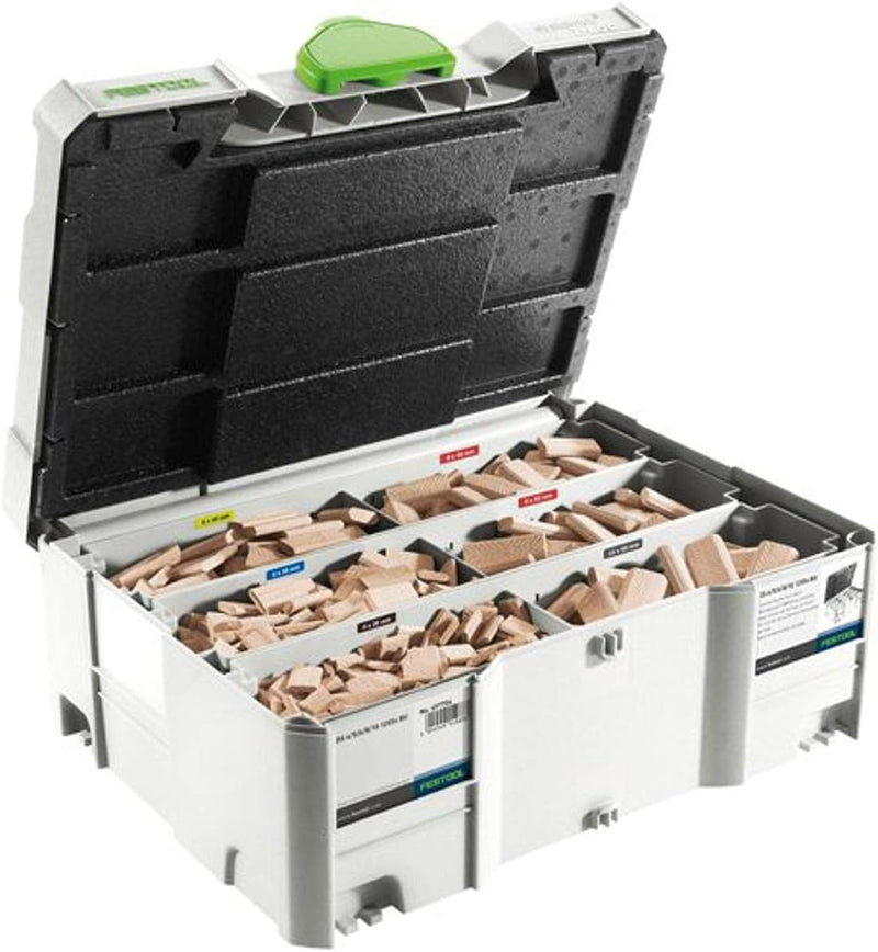 Festool Domino Dübel-Set DS 4/5/6/8/10 1060 x BU, Dübel-Sortiment aus Buche im Sortiment-Systainer,