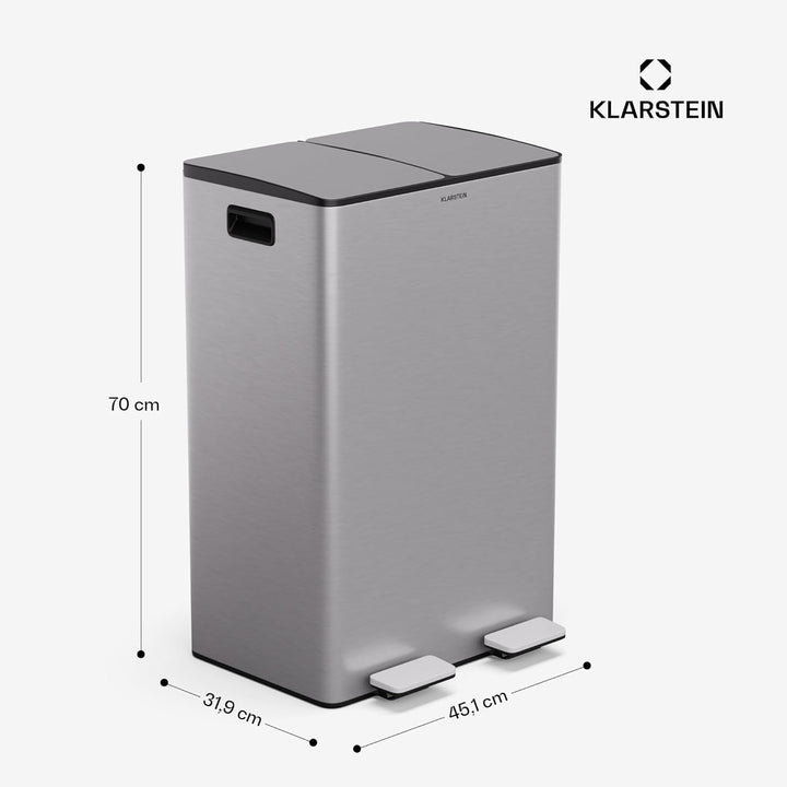 Klarstein EcoVista Mülleimer - 60L Abfalleimer mit 2 Fächern & 3L Kompostbehälter, Soft-Close, Edels