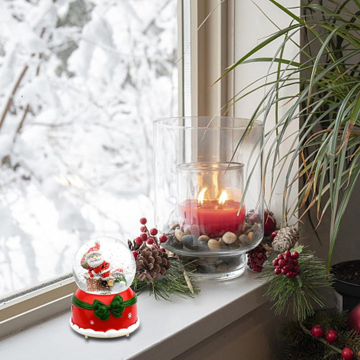 Musikalische Schneekugel für Weihnachten Spieldose Kristallkugel mit Bunten Glitzer LED Lichtern Wei