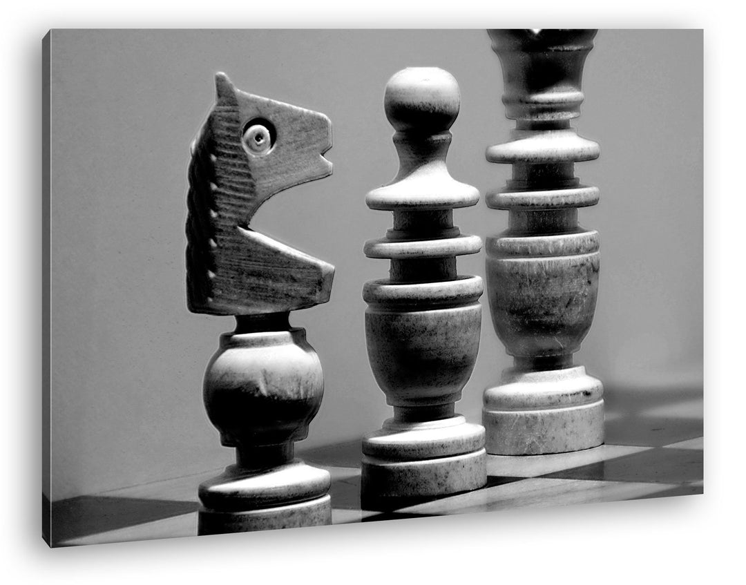 deyoli Schachfiguren auf einem Schachbrett Effekt: Schwarz/Weiss im Format: 80x60 als Leinwandbild,