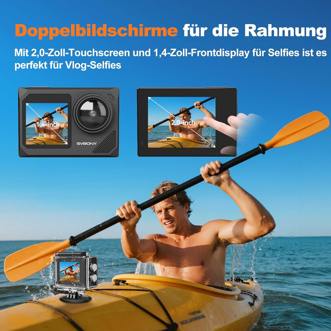 SVBONY SVGo2 4K Unterwasserkamera, Touchscreen 50 MP Action Kamera, Zwei Bildschirme, wasserdichte 3