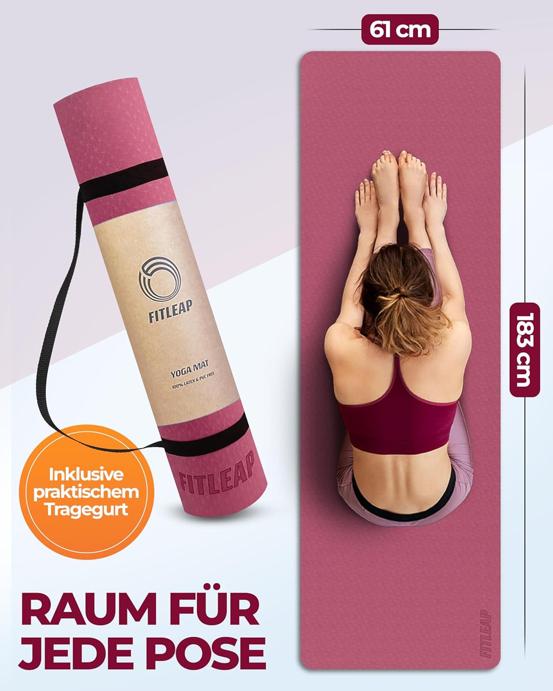 Fitleap Yoga-Matte Pro aus umweltfreundlichem TPE-Schaum. Sehr rutschfeste, schadstofffreie, hypoall