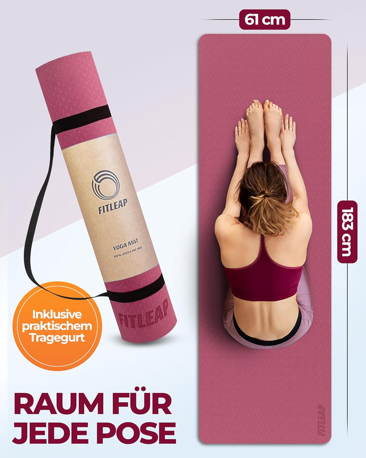Fitleap Yoga-Matte Pro aus umweltfreundlichem TPE-Schaum. Sehr rutschfeste, schadstofffreie, hypoall