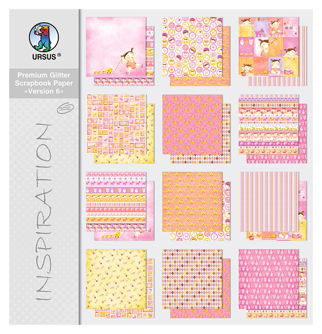 Ursus 71620099 - Premium Glitter Scrapbook paper Block, Version 6, ca. 30,5 x 30,5 cm, 190 g/qm, 12