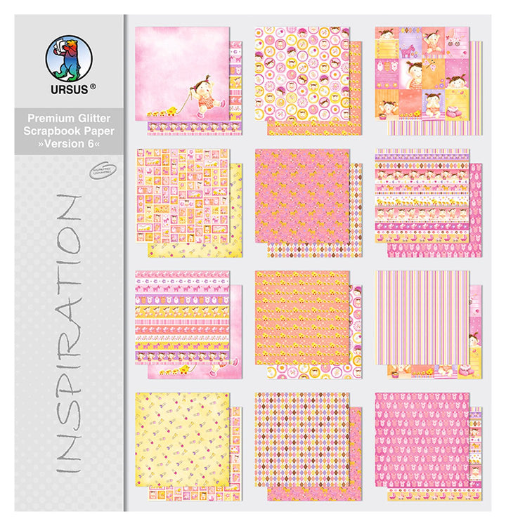 Ursus 71620099 - Premium Glitter Scrapbook paper Block, Version 6, ca. 30,5 x 30,5 cm, 190 g/qm, 12