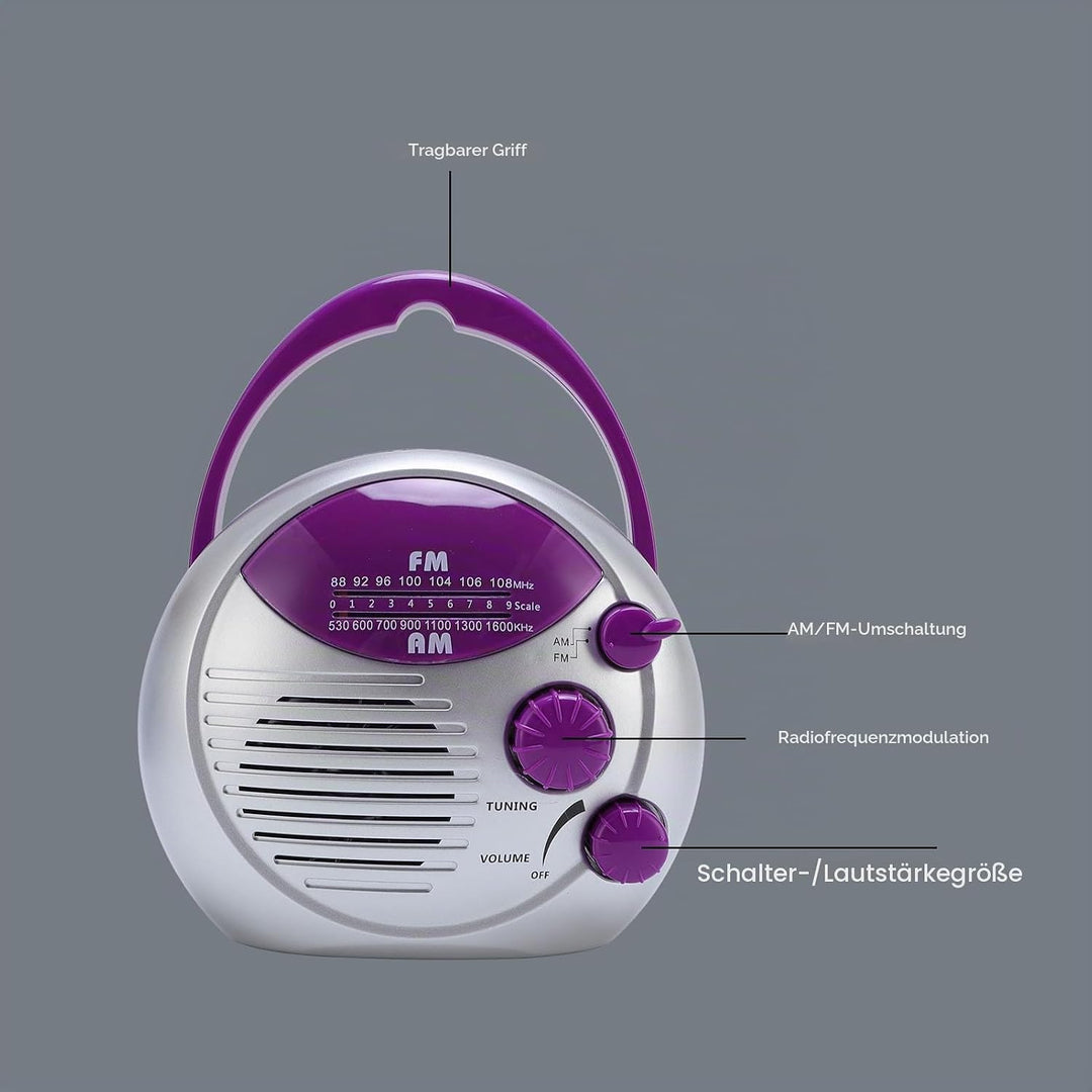 Duschradio, Wasserdicht Tragbares AM FM Radio, Batteriebetriebenes Badezimmerradio für Zuhause, Whir