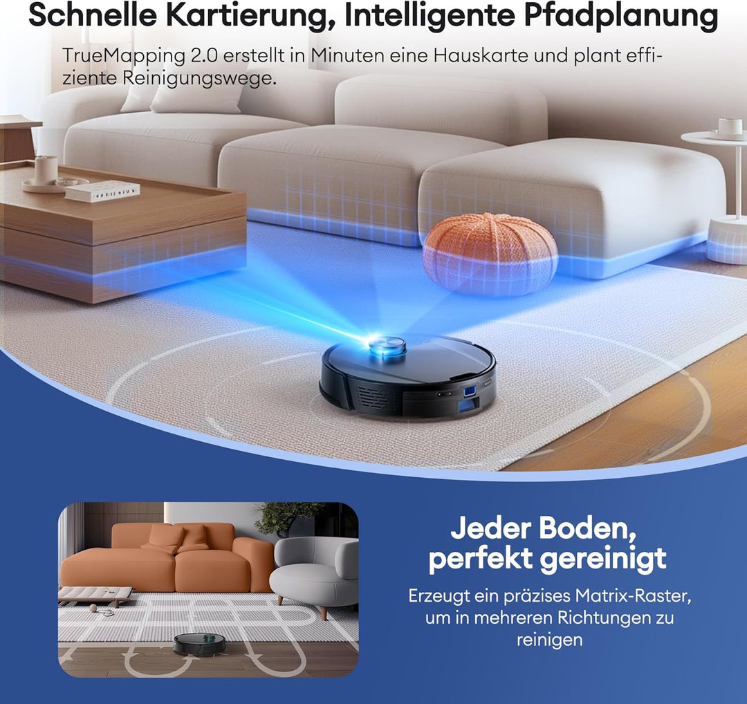 Ultenic Saugroboter mit Wischfunktion 6000Pa, Staubsauger Roboter mit LiDAR Navigation, 3 in 1 Saug