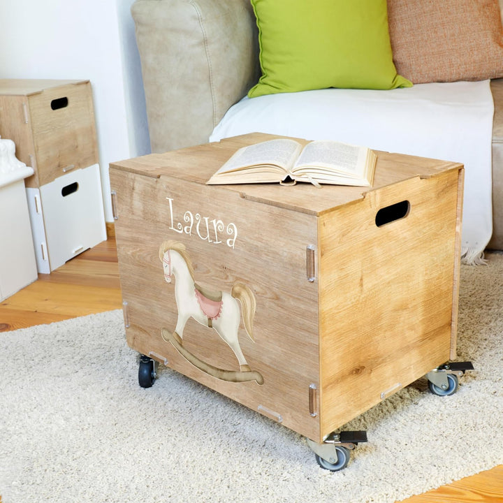 Peronalisierbare Rollbox mit Schauckelpferd Kinder-Motiv (33x45,5x34,5cm + 6cm Räder-Höhe) Kisten/Bo