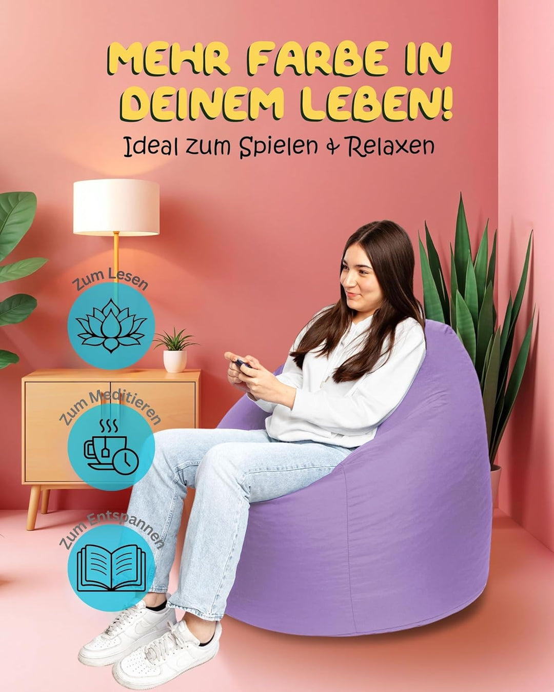 PATCH HOME Patchhome Sitzsack Tropfenform mit Reissverschluss Nachfüllbar - für In &amp; Outdoor - mit S