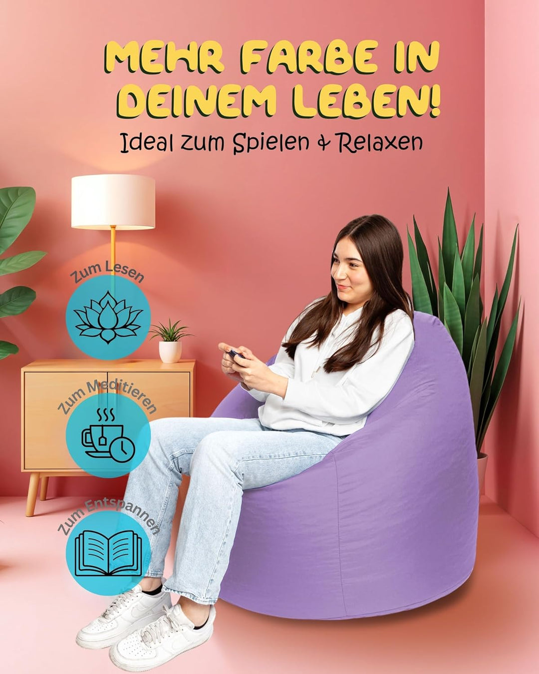 PATCH HOME Patchhome Sitzsack Tropfenform mit Reissverschluss Nachfüllbar - für In &amp; Outdoor - mit S