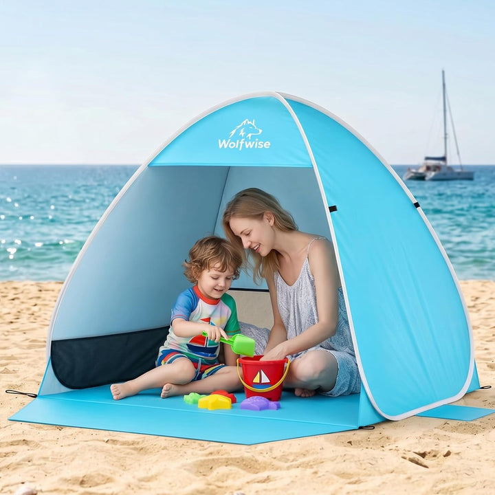 Wolfwise Strandmuschel Pop Up, UPF50+ Sonnenschutz, tragbar mit Tragetasche, sofortiger und einfache