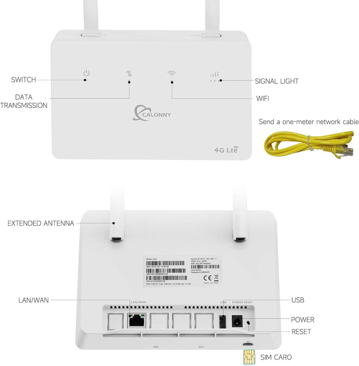Calonny Router 4G LTE WiFi mit SIM Cat4 300mbit/s Wireless Modem, LAN/WAN -Port, ohne Konfiguration,