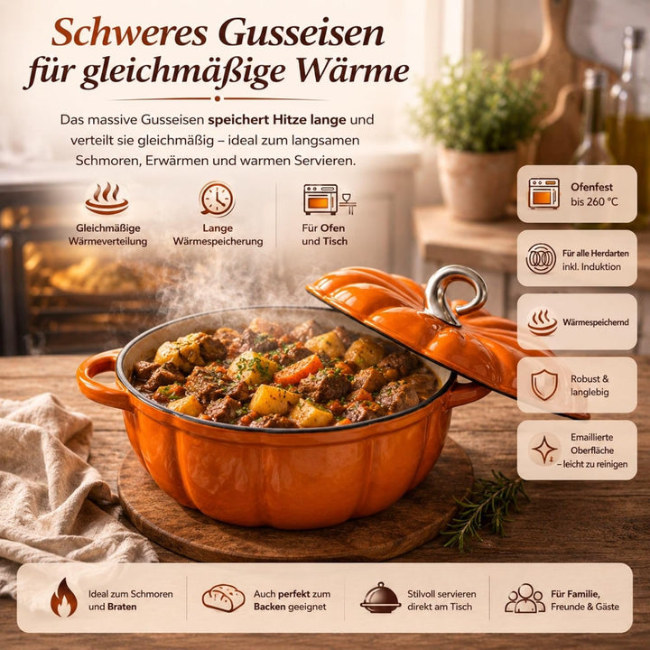KüRbis-Cocotte, KüRbis-Schmortopf Mit Deckel, Emaillierter Gusseisen-Kochtopf, Antihaftbeschichteter