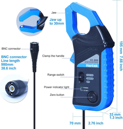 Hantek CC-800 AC/DC Stromzange 5KH Oszilloskop Multimeter Bandbreite 1mV/10mV/A 500A/800A mit BNC An