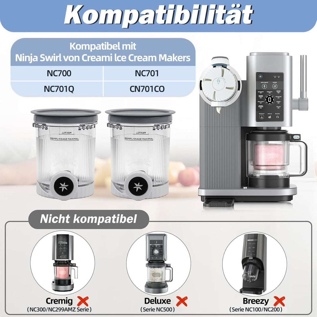 Für Ninja Creami Deluxe Pints und Deckel, kompatibel mit Ninja NC501 NC500 Serie 11-in-1 Creami De