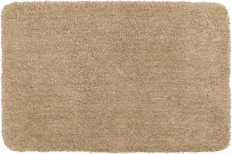 WENKO Badteppich Mélange Sand, 70 x 120 cm - Badematte, sicher, flauschig, fusselfrei, Polyester, 70