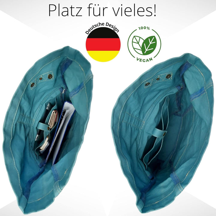 Sunsa Rucksack. XL Leinwand/Canvas Backpack. Rolltop Cityrucksack. Vegane Daypack in Maritim/Anker D