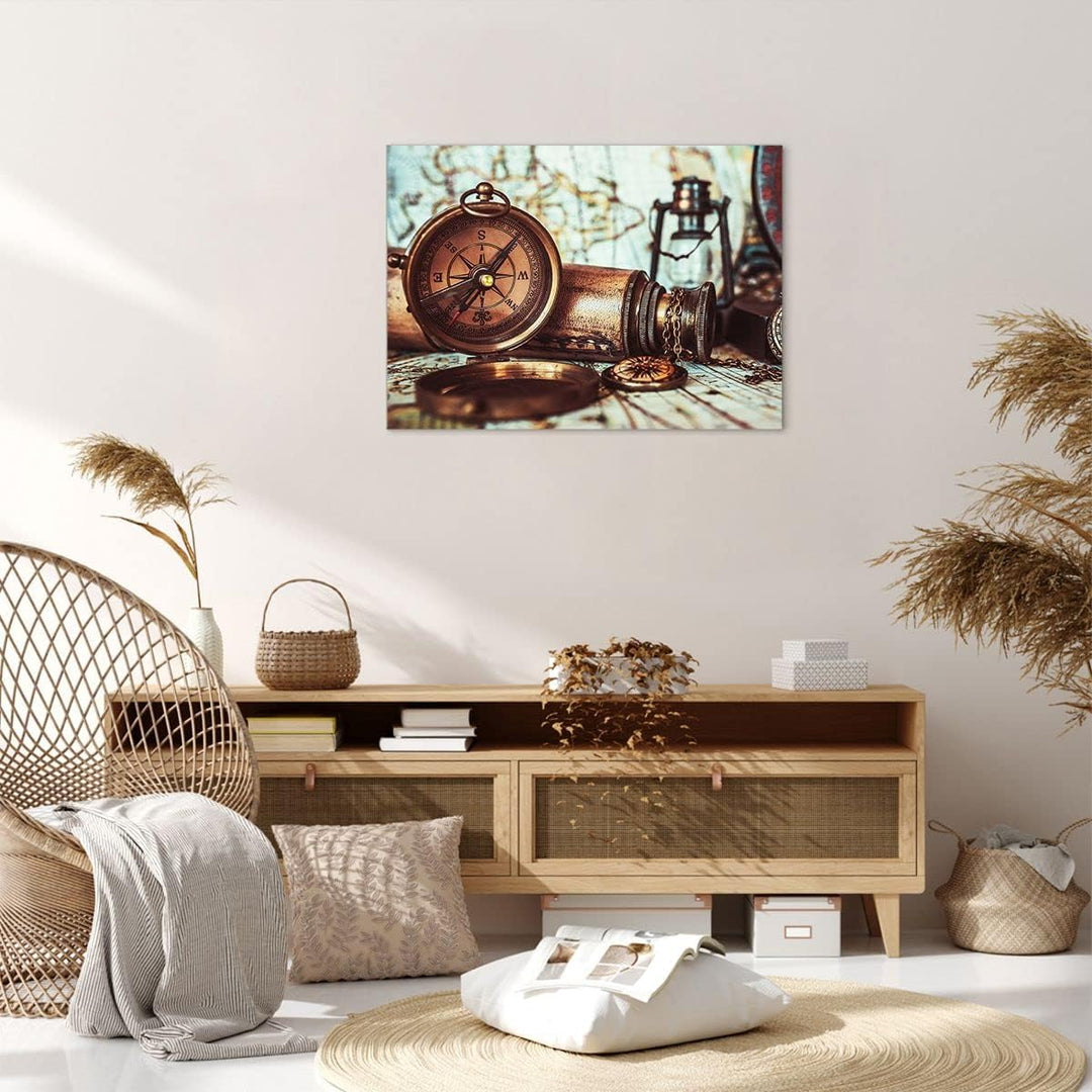 Bilder auf Leinwand Kompass Teleskop Abenteuer antik Leinwandbild 70x50cm Wandbilder Dekoration Wohn