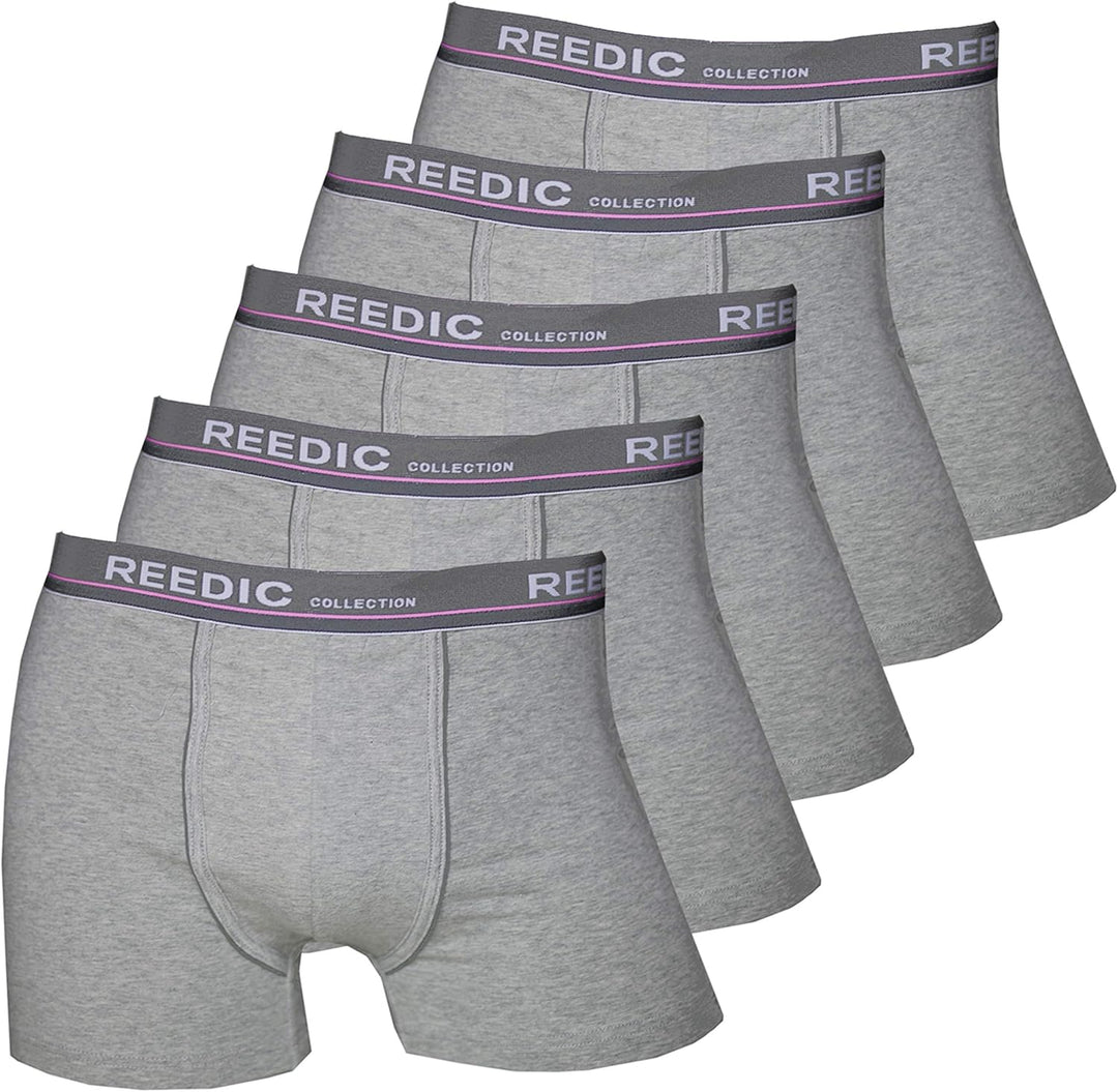 Reedic Herren Boxershorts Baumwolle 5er Pack, Grösse Medium (M), Farbe je 5X grau