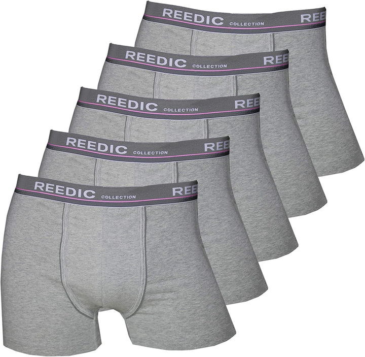 Reedic Herren Boxershorts Baumwolle 5er Pack, Grösse Medium (M), Farbe je 5X grau