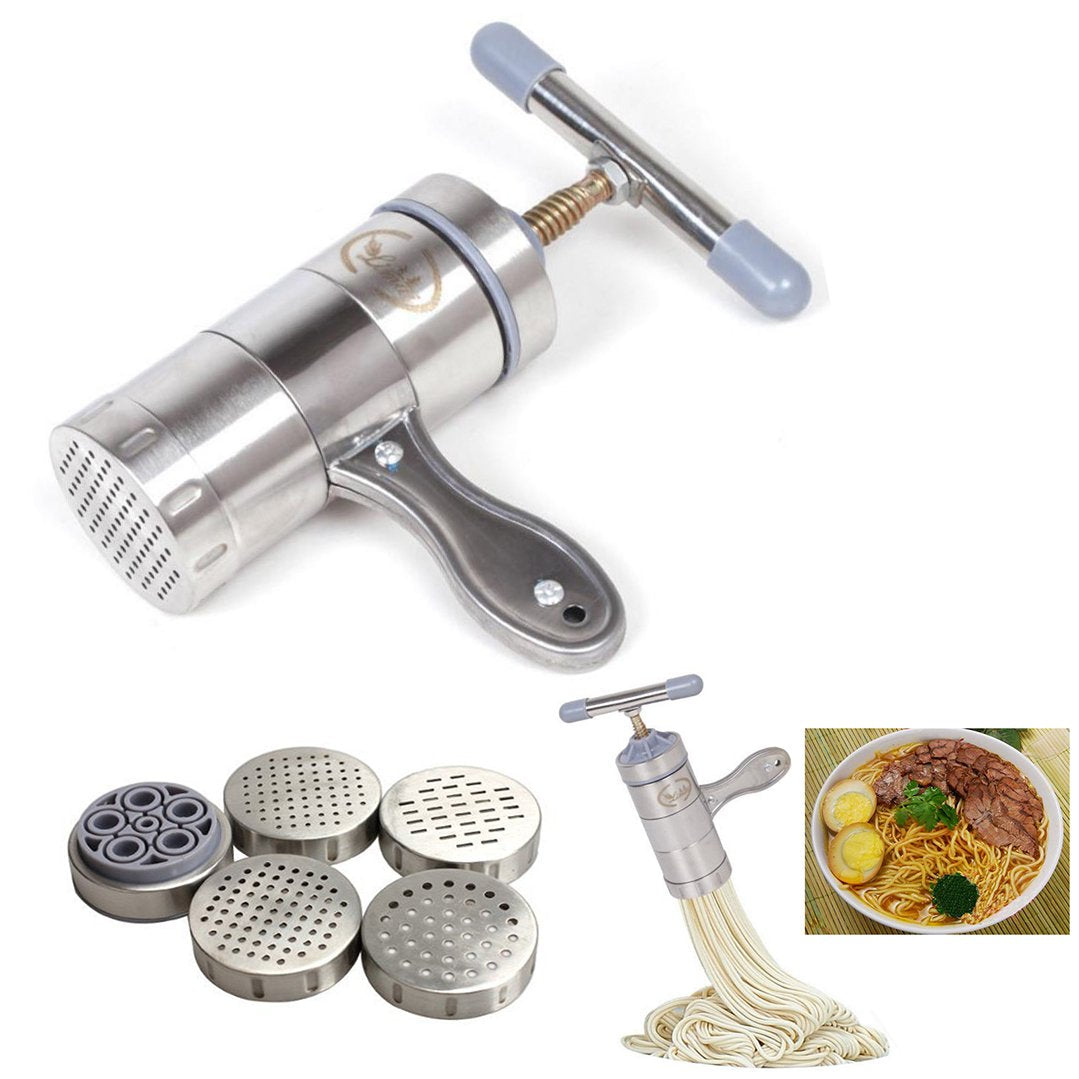 Multifunktion Küche Zubehör Edelstahl Nudelmaschine mit 5 Noodle Mould,GemüSe Obst Saftpresse DrüCke