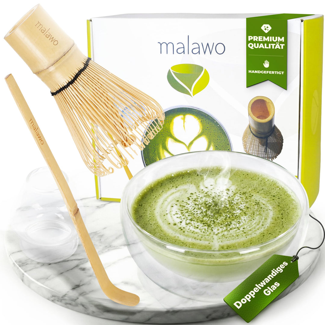 Premium Matcha Set 4-teilig Doppelwandige Glasschale [500ml] Matcha Zubereitung Traditionelles Zubeh