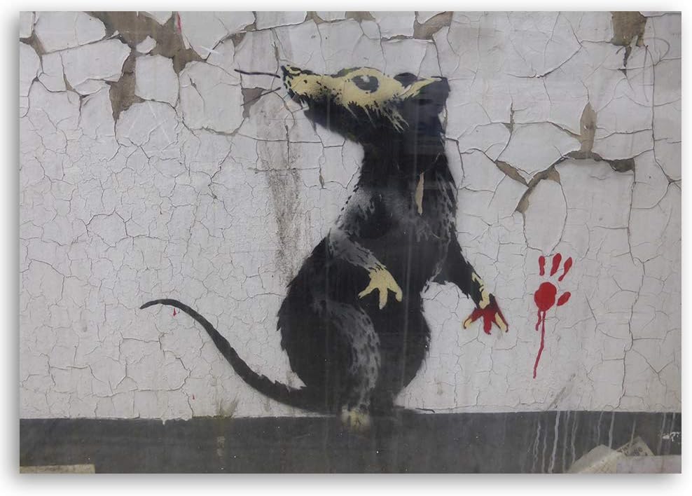 Feeby Leinwandbilder XXL Banksy - Rat - 60x40 cm - Bild auf Leinwand - Kunstdruck - Deko Wohnzimmer