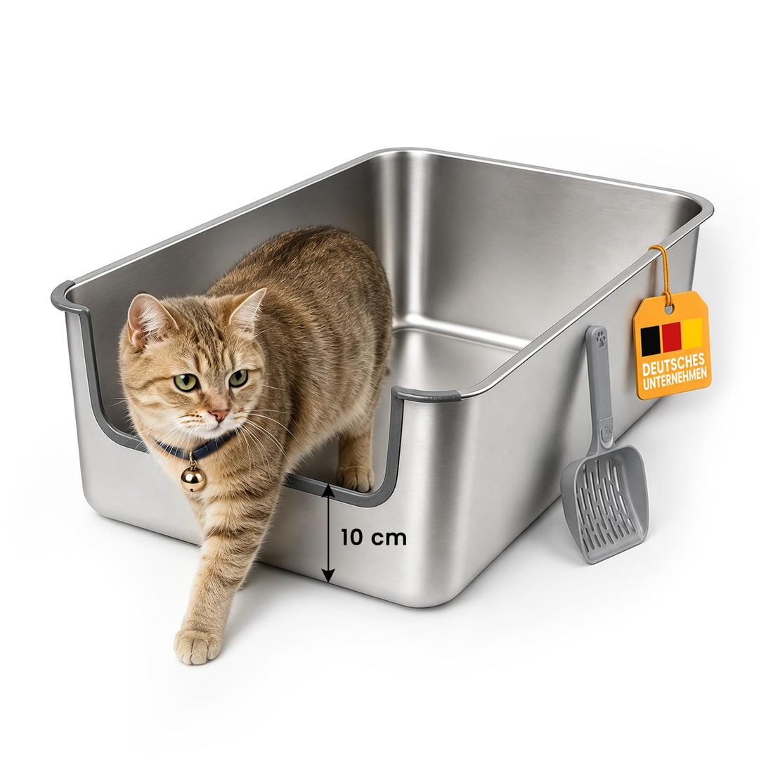 Katzenklo Edelstahl niedriger Einstieg, Katzentoilette mit hoher Rand 20CM. | 50x35cm Metall Katzent