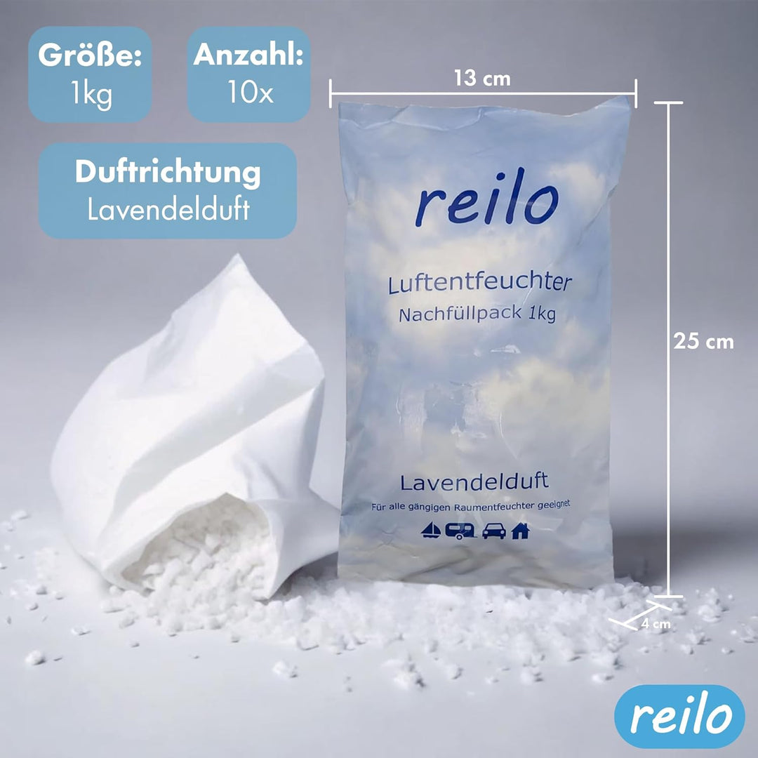 10x 1kg Lavendelduft Luftentfeuchter Granulat, Raumluftentfeuchter im Vliesbeutel, Nachfüllpacks für