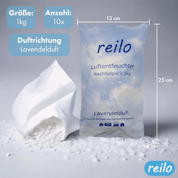 10x 1kg Lavendelduft Luftentfeuchter Granulat, Raumluftentfeuchter im Vliesbeutel, Nachfüllpacks für