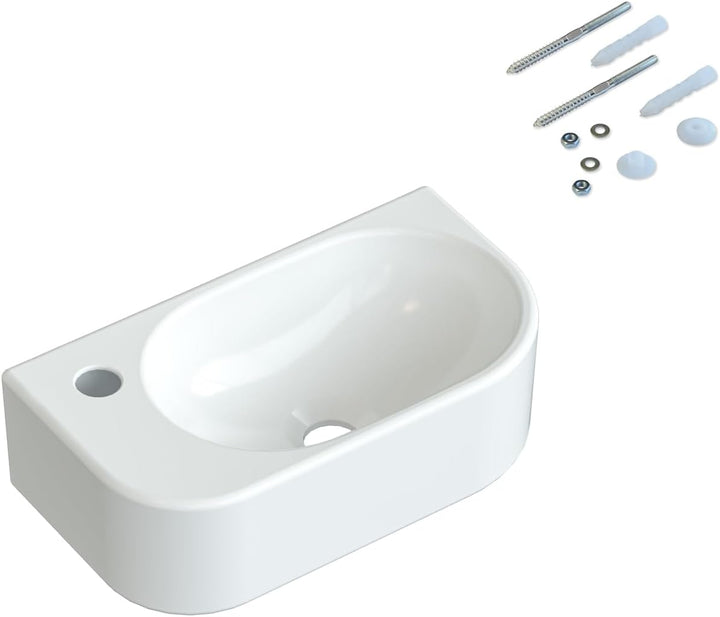 Waschbecken Keramik Waschtisch Hängewaschbecken klein Handwaschbecken Weiss Oval 40 x 21 cm Badezimm