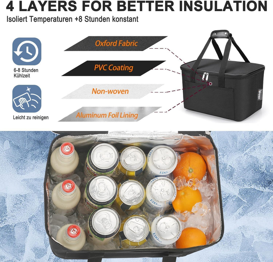 25L Kühltasche Einkaufskorb Faltbar Picknicktasche Gross Isoliert Lunchtasche Thermotasche Wasserdic
