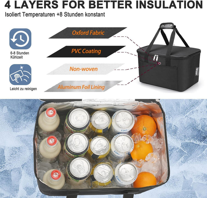 25L Kühltasche Einkaufskorb Faltbar Picknicktasche Gross Isoliert Lunchtasche Thermotasche Wasserdic