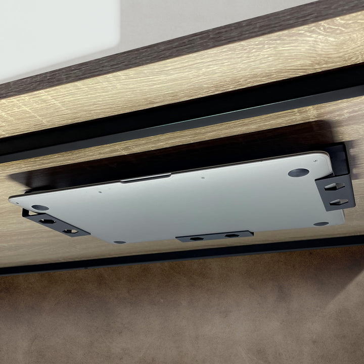 MyGadget Metall Laptop Halterung unter Schreibtisch - [ bis max. 30 mm Dicke ] - mit Silikon Kratzsc