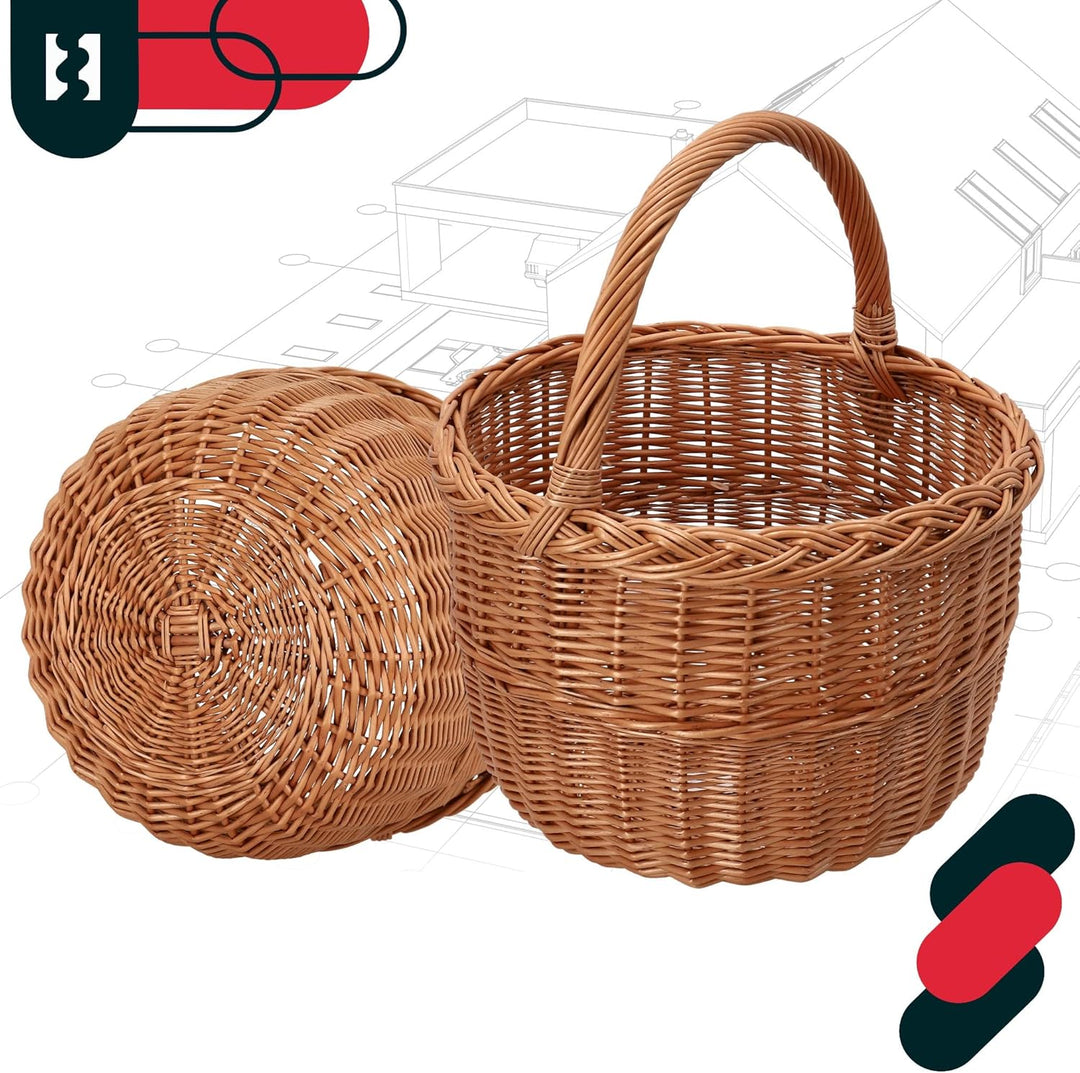 KOTARBAU® Einkaufskorb - Aufbewahrungskorb - Korb Geflochten - ⌀ 30 cm - Pilzkorb – Korb für Obst –