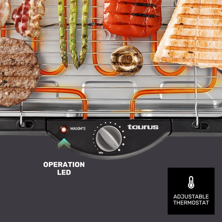 Taurus - Elektrischer Grill Maxim’s | 2400W | Grillfläche 41x24 cm | Einstellbares Thermostat | Wass