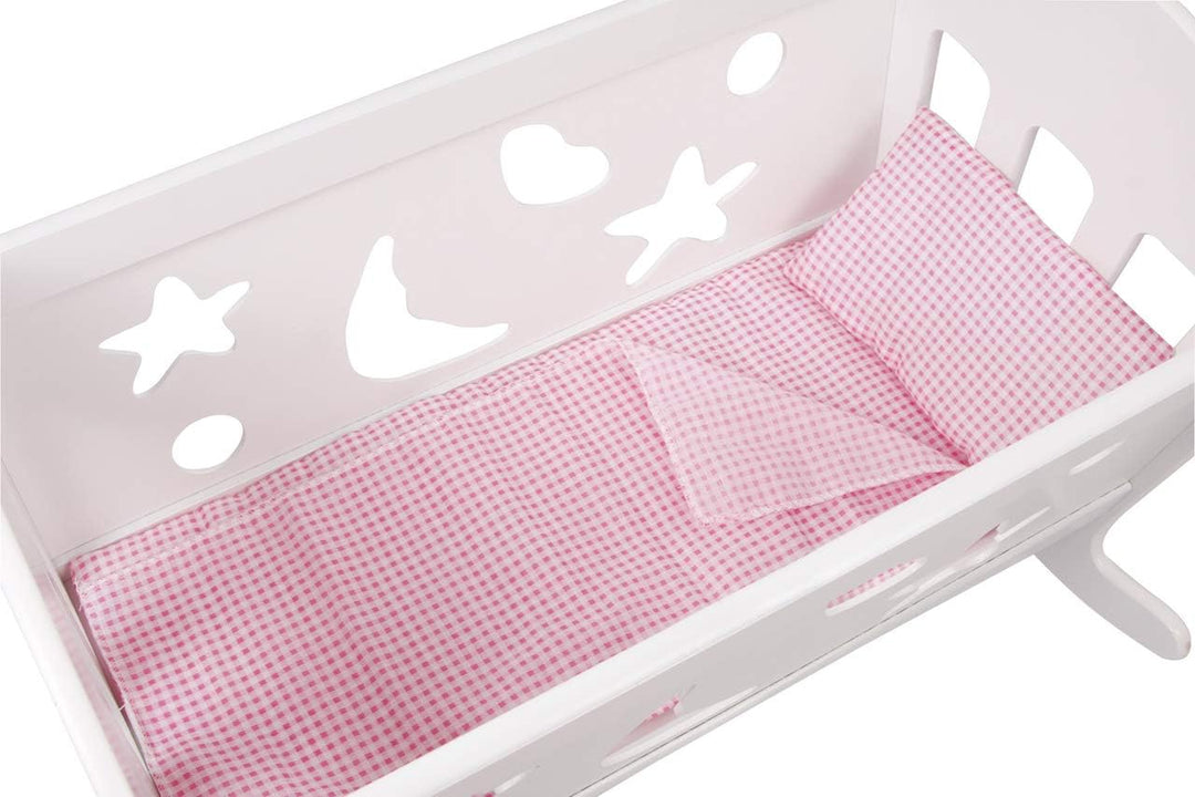small foot Puppenwiege Traumfabrik aus Holz, mit Verzierungen, Bett inkl. Decke, Kissen, Matratze, a