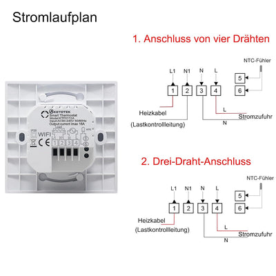 KETOTEK Thermostat Elektrische Fussbodenheizung WLAN 230V 16A, WiFi Raumthermostat Fussbodenheizung