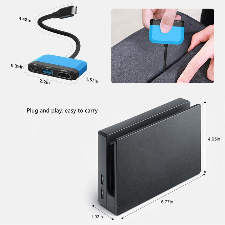 Switch TV Dock für Nintendo Switch/OLED, 3 in 1 Switch Portable Dock mit 4K HDMI, USB 3.0 Port, Type