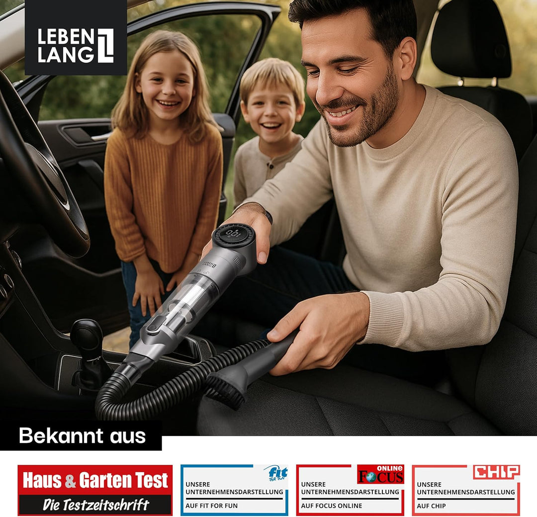 LEBENLANG Kabelloser Handstaubsauger Akku 17000PA I TESTSIEGER I Inkl. Starker LI-Akku & Standhalter