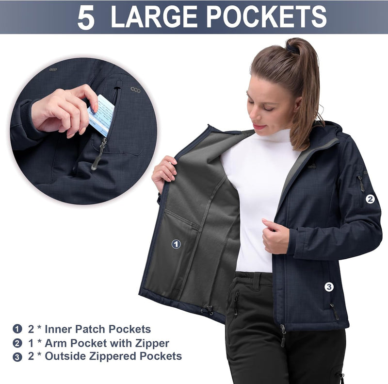 33,000ft Softshelljacke Damen Wasserdichte Atmungsaktive Warme Winterjacke Fleece Übergangsjacke Win